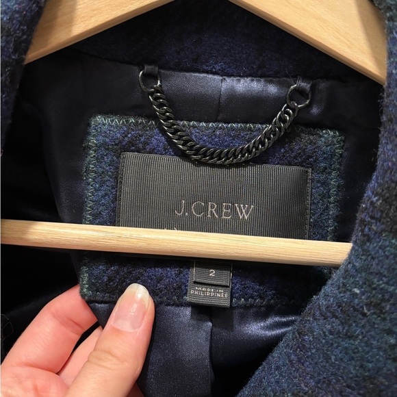 J. Crew Black Watch Tartan Wool Blue and Green Plaid Autumn Winter Coat Size 2 - Picture 11 of 12